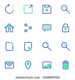 User interface line icons set, UI outline vector symbol collection, linear style pictogram pack. Signs, logo illustration. Set includes icons as share, edit document, image gallery, mail message, lock