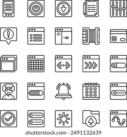 User Interface Line Icons Set. Such as Navigation, Form, Calendar, Button, Checkbox, Avatar, Tab, Notification, Card, Accordion, Slider, Table, Breadcrumb, Dropdown, File Upload.