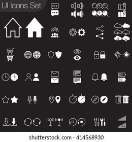 user interface line icons set, outline and solid vector symbol collection, linear pictogram pack isolated on black, ui signs