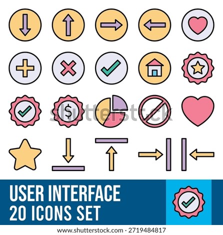 User Interface Line Icons Set, Filled UI Symbols, Editable Stroke Vector Icons