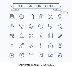 User interface line mini icons set 2. Editable stroke. 24 px