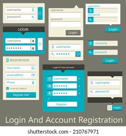 user interface login and account registration . Flat design. Vector illustration