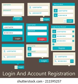 user interface login and account registration . Flat design. Vector illustration
