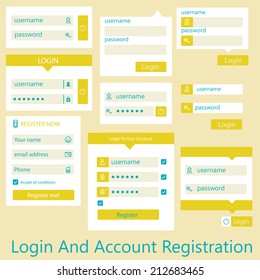 user interface login and account registration . Flat design. Vector illustration