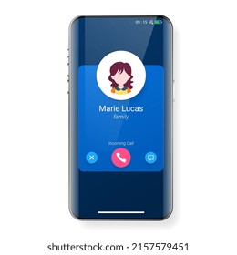 user interface mobile app pop up incoming call screen template, Smartphone redesign realistic object 