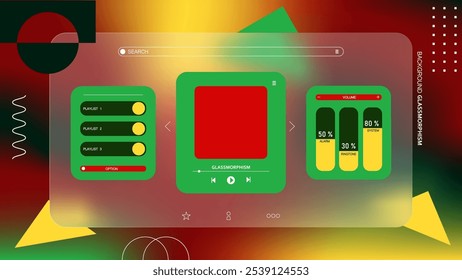 Benutzeroberfläche für eine Musik-Player-App. Hintergrund Farbverlauf-Glasmorphismus-Effekt