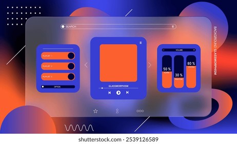 User interface for a music player app. Background gradient glassmorphism effect