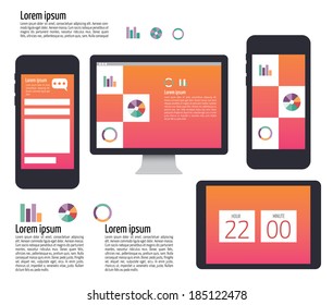 User Interface on digital Devices,tablet, mobile, PC computer. flat design element, Vector