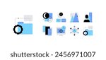 User interface options, user statistics and high tech projects development. Set of flat icons. Infographic elements for apps, web designs, presentations and others. Vector file.