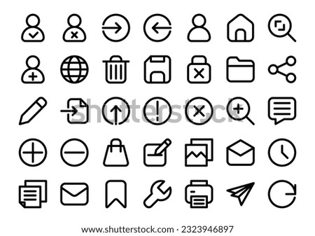 User interface (outline) icons set. The collection includes in business development, programming, web design, app design, and more.