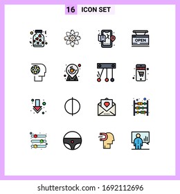 User Interface Pack of 16 Basic Flat Color Filled Lines of crew; web; mobile; store; open Editable Creative Vector Design Elements