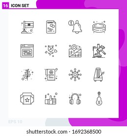 User Interface Pack of 16 Basic Outlines of web; internet; alarm; garden; swim Editable Vector Design Elements