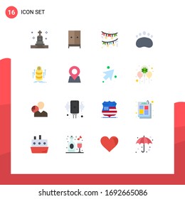 User Interface Pack of 16 Basic Flat Colors of bundle; footprint; hotel; clutches; night party Editable Pack of Creative Vector Design Elements