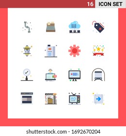 User Interface Pack of 16 Basic Flat Colors of celebration; add; network; tag; cloud Editable Pack of Creative Vector Design Elements