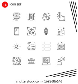 User Interface Pack of 16 Basic Outlines of android; smart phone; chemist; phone; pinch Editable Vector Design Elements