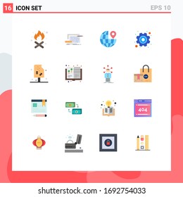 User Interface Pack of 16 Basic Flat Colors of drink; ice; globe; labour; gear Editable Pack of Creative Vector Design Elements