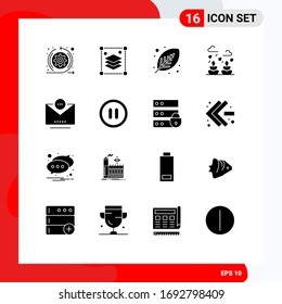 User Interface Pack of 16 Basic Solid Glyphs of email; leaf; eco; growth; print Editable Vector Design Elements