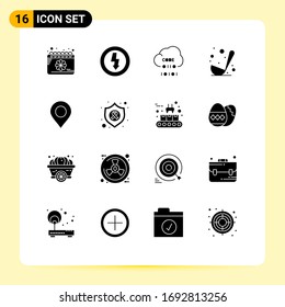 User Interface Pack of 16 Basic Solid Glyphs of location; kitchen; cloud; food; programming Editable Vector Design Elements