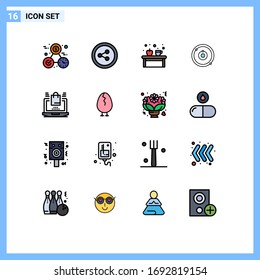 User Interface Pack of 16 Basic Flat Color Filled Lines of online; business; drink; learning; plenet Editable Creative Vector Design Elements