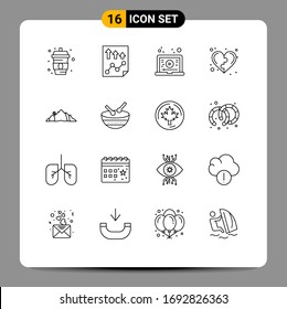 User Interface Pack of 16 Basic Outlines of life; health; report; game; video Editable Vector Design Elements