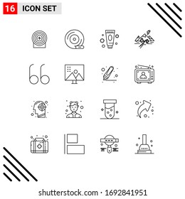 User Interface Pack of 16 Basic Outlines of nature; hill; storage device; rocks; spa Editable Vector Design Elements