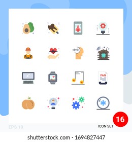 User Interface Pack of 16 Basic Flat Colors of industry; robotics; playing; light bulb; artificial intelligence Editable Pack of Creative Vector Design Elements