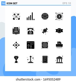 User Interface Pack of 16 Basic Solid Glyphs of screen; file; globe; document; exchange Editable Vector Design Elements