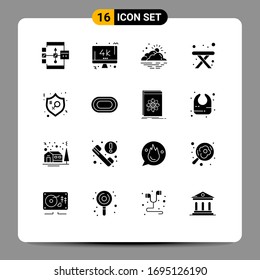 User Interface Pack of 16 Basic Solid Glyphs of feminism; table; pc; camping; sun Editable Vector Design Elements