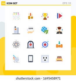 User Interface Pack of 16 Basic Flat Colors of and; multimedia; analysis; eject; reward Editable Pack of Creative Vector Design Elements