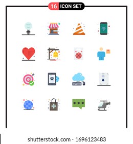User Interface Pack of 16 Basic Flat Colors of wifi; mobile; market; app; road Editable Pack of Creative Vector Design Elements
