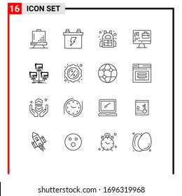 User Interface Pack of 16 Basic Outlines of distributed; job; energy; speaker; computer Editable Vector Design Elements