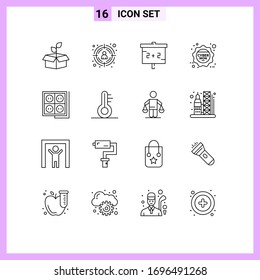 User Interface Pack of 16 Basic Outlines of plug; building; blackboard; sale; discount Editable Vector Design Elements