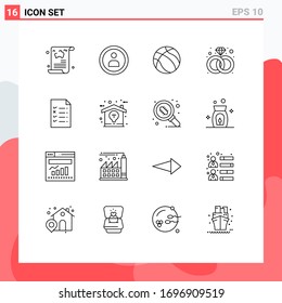 User Interface Pack of 16 Basic Outlines of education; document; ball; ring; diamond Editable Vector Design Elements