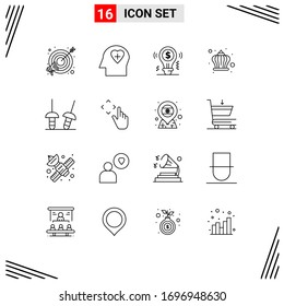 User Interface Pack of 16 Basic Outlines of sabre; day; bulb; king; corona Editable Vector Design Elements