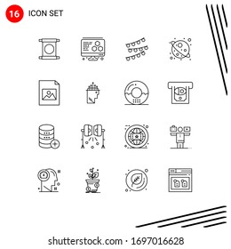 User Interface Pack of 16 Basic Outlines of hand; file; celebrations; document; star Editable Vector Design Elements