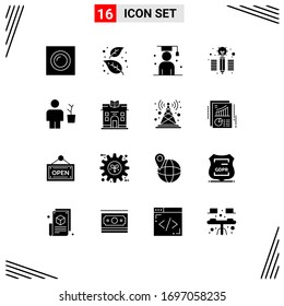 User Interface Pack of 16 Basic Solid Glyphs of avatar; idea; tree; creative; scholar Editable Vector Design Elements
