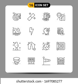 User Interface Pack of 16 Basic Outlines of power; instrument; card; grand; location Editable Vector Design Elements