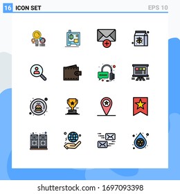 User Interface Pack of 16 Basic Flat Color Filled Lines of search; networking; message; find; package Editable Creative Vector Design Elements