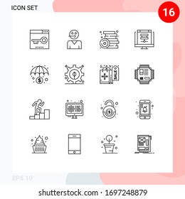 User Interface Pack of 16 Basic Outlines of database; cloud; support; toys; party Editable Vector Design Elements