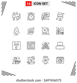 User Interface Pack of 16 Basic Outlines of folder; network; mobile; communication; keynote Editable Vector Design Elements