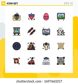 User Interface Pack of 16 Basic Flat Color Filled Lines of announcement; decoration; celebration; picture; frame Editable Creative Vector Design Elements