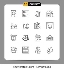 User Interface Pack of 16 Basic Outlines of creative; music; brain; hobby; mind Editable Vector Design Elements