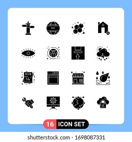User Interface Pack of 16 Basic Solid Glyphs of design; eyes; science; eye; protect Editable Vector Design Elements