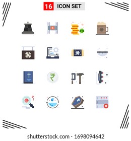 User Interface Pack of 16 Basic Flat Colors of glass; beverage; coin; beer; patrick Editable Pack of Creative Vector Design Elements