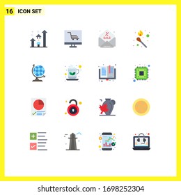 User Interface Pack of 16 Basic Flat Colors of geography; stick fire; startup; match; fire Editable Pack of Creative Vector Design Elements