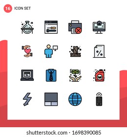 User Interface Pack of 16 Basic Flat Color Filled Lines of heart; estate; computers; real; printer Editable Creative Vector Design Elements