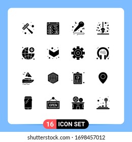 User Interface Pack of 16 Basic Solid Glyphs of finance; rake; music; leaf; broom Editable Vector Design Elements