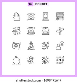 User Interface Pack of 16 Basic Outlines of bottle; stretcher; door; medical equipment; server Editable Vector Design Elements