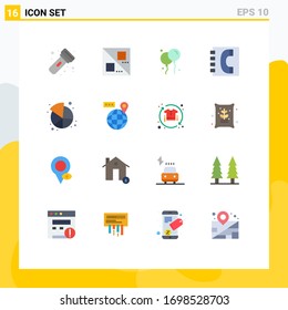 User Interface Pack of 16 Basic Flat Colors of pie; chart; fly; information; contact us Editable Pack of Creative Vector Design Elements