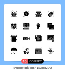 User Interface Pack of 16 Basic Solid Glyphs of insignia; four leaf clover; left; clover; watermelon Editable Vector Design Elements